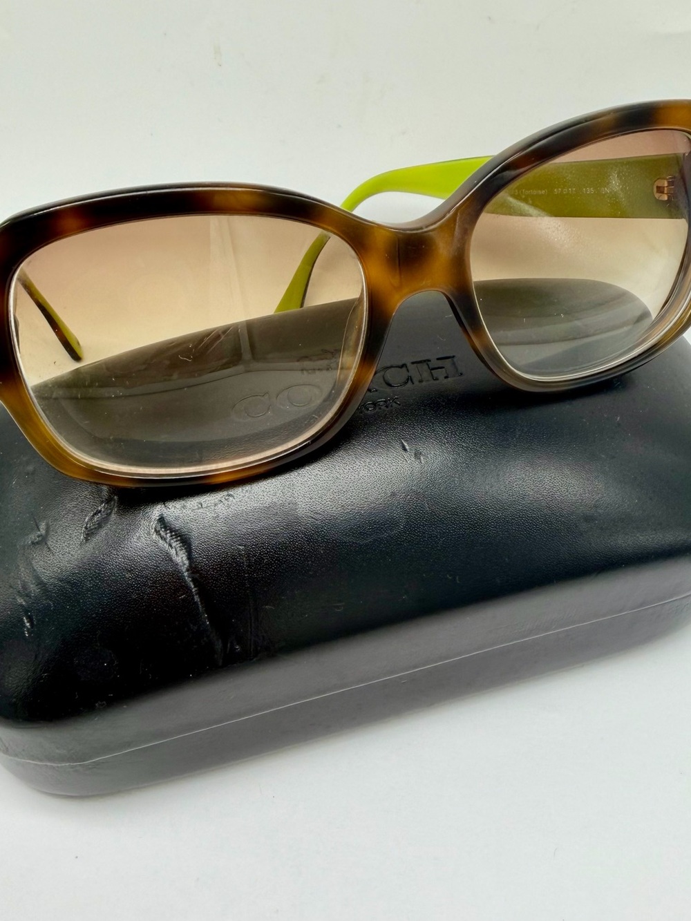 Coach Women's vintage Tortoiseshell Sunglasses with Lime Green Temples No case